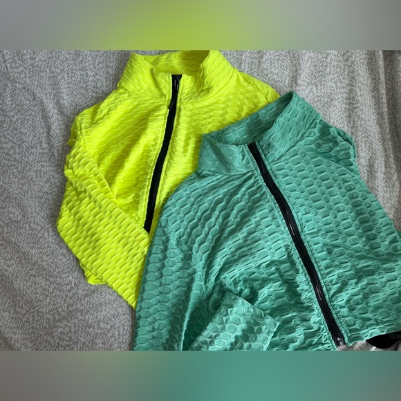 Neon Yellow and Teal Textured Zip-Up Crop Jackets Pack of Two - Picture 3 of 3